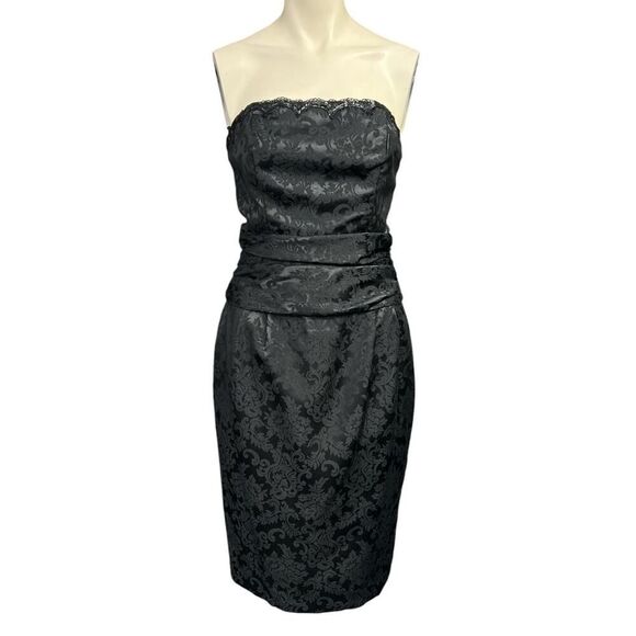 Vintage Scott McClintock Jacquard Strapless Dress 8 Ruched Party Cocktail - Picture 1 of 8